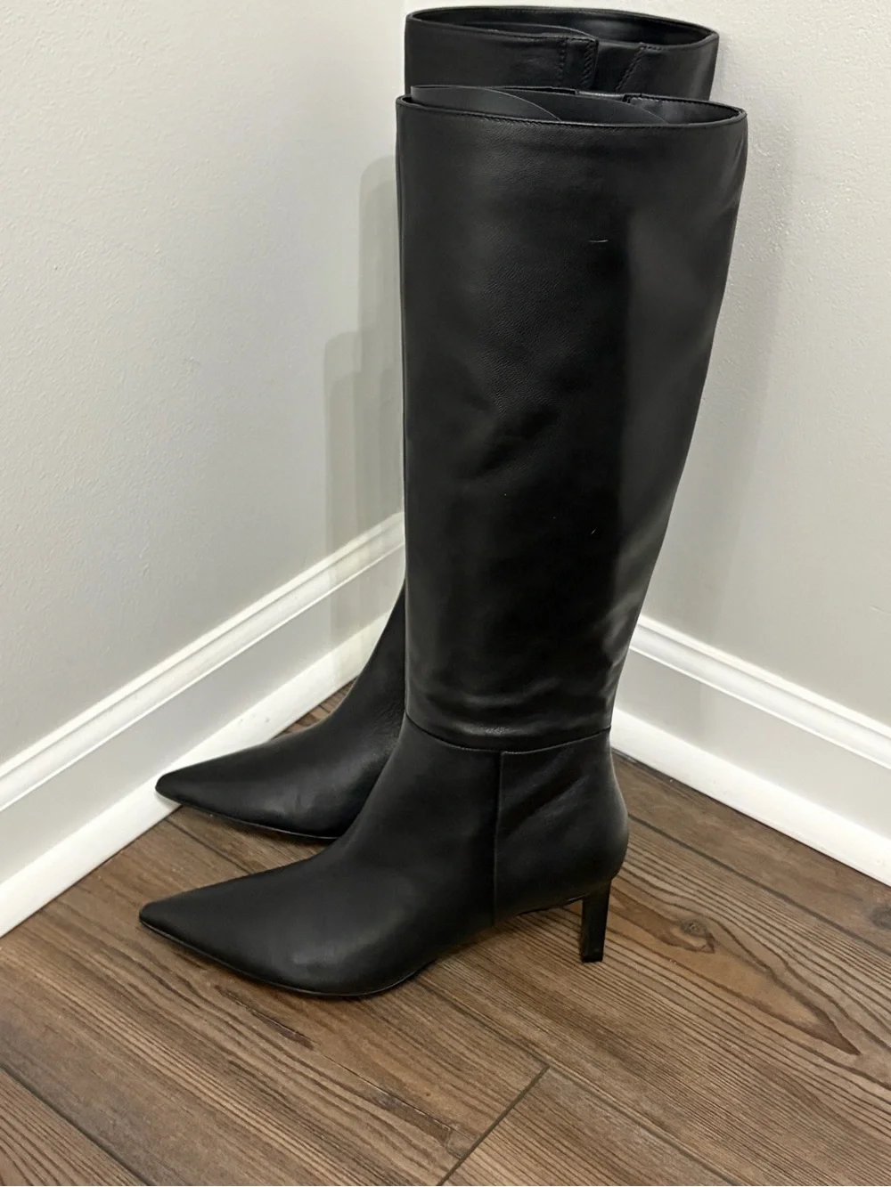 Marc Fisher Black Over-the-Knee Pointed-Toe Leather Boots